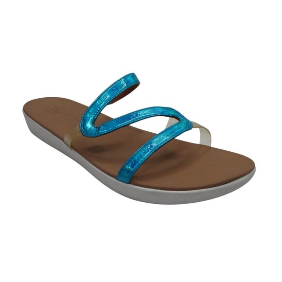 FitFlop Pippa Iridescent Sea Blue Open Toe Slide Sandals Womens 9 - Picture 1 of 13
